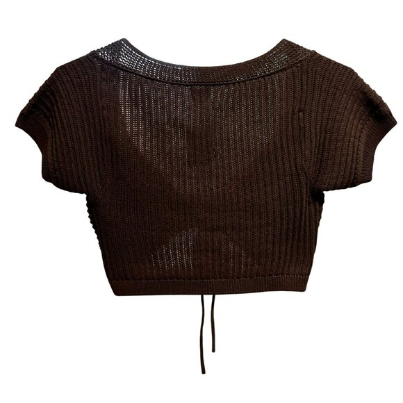 Cotton-On Womens Carnival Tie Front Cropped Cardi Sz M Mini Rib SS Trendy NWT - Picture 2 of 7